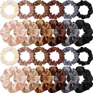 24 pieces satin hair scrunchies silk elastic hair bands skinny hair ties ropes ponytail holder for women girls hair accessories decorations (solid pattern, chic colors)