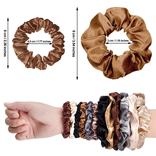 24 Pieces Satin Hair Scrunchies Silk Elastic Hair Bands Skinny Hair Ties Ropes Ponytail Holder for Women Girls Hair Accessories Decorations (Solid Pattern, Chic Colors)