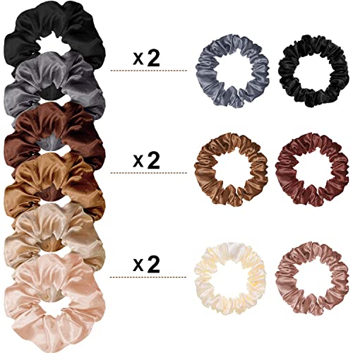 24 Pieces Satin Hair Scrunchies Silk Elastic Hair Bands Skinny Hair Ties Ropes Ponytail Holder for Women Girls Hair Accessories Decorations (Solid Pattern, Chic Colors)