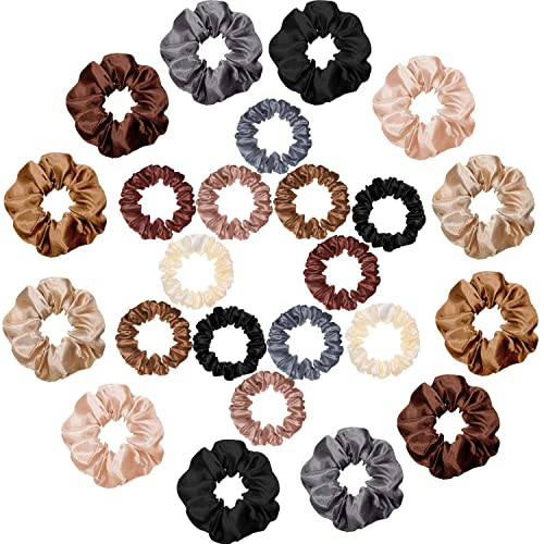 24 Pieces Satin Hair Scrunchies Silk Elastic Hair Bands Skinny Hair Ties Ropes Ponytail Holder for Women Girls Hair Accessories Decorations (Solid Pattern, Chic Colors)