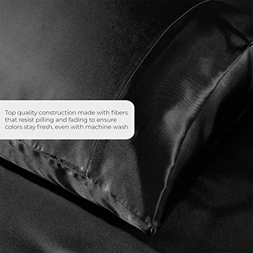 Satin Sheets Queen [4-Piece, Black] Hotel Luxury Silky Bed Sheets - Extra Soft 1800 Microfiber Sheet Set, Wrinkle, Fade, Stain Resistant - Deep Pocket Fitted Sheet, Flat Sheet, Pillow Cases