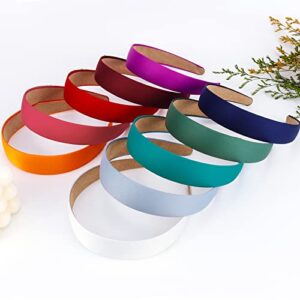 Wecoe 10 Pack Satin Headbands 1.3 Inch Wide Silk Headband Women Non Slip White Purple Red Blue Green Colorful Plain Head bands Hair Bands DIY Hair Accessories for Women Girls Accesorios Para Mujer