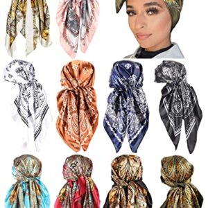 10 Pieces Satin Head Scarf Large Square Scarf Silk Feeling Fashion Hair Wrapping Scarves for Women Girls