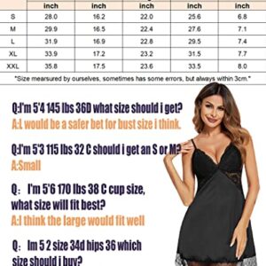 Avidlove Sexy Silk Nightgown for Women Ladies Lace Nightgowns Short Night Dress Plus Size Sleepwear (Black, S)