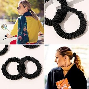 Silk Hair Ties Satin Scrunchies - Black Small Mini Scrunchy for Women Thick Hair Accessories Cute Soft No Slip Hair Elastics Ponytail Holder for Curly Hair No Damage Hairties Gift for Girls