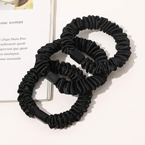 Silk Hair Ties Satin Scrunchies - Black Small Mini Scrunchy for Women Thick Hair Accessories Cute Soft No Slip Hair Elastics Ponytail Holder for Curly Hair No Damage Hairties Gift for Girls