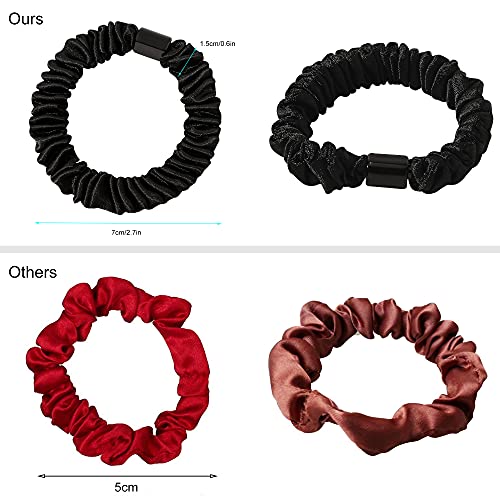 Silk Hair Ties Satin Scrunchies - Black Small Mini Scrunchy for Women Thick Hair Accessories Cute Soft No Slip Hair Elastics Ponytail Holder for Curly Hair No Damage Hairties Gift for Girls