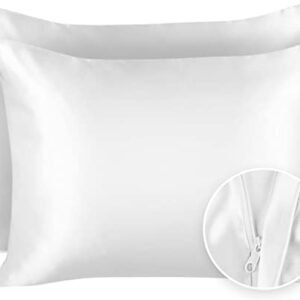 ShopBedding Satin Pillowcase for Hair and Skin Silk Pillowcases - 2 Pack, Luxury Satin Pillowcases with Zipper Closure, Satin Pillow Case Cover, Standard Satin Silk Pillowcase for Hair & Skin, White