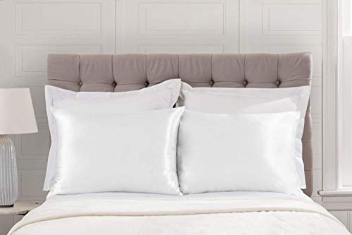 ShopBedding Satin Pillowcase for Hair and Skin Silk Pillowcases - 2 Pack, Luxury Satin Pillowcases with Zipper Closure, Satin Pillow Case Cover, Standard Satin Silk Pillowcase for Hair & Skin, White