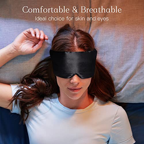 iCooBreeze 100% Natural Silk Eye Mask for Women Men, Soft Pressureless Cooling Blackout Eye Covers for Sleeping, Large Size Sleep Mask fits All Heads Adjustable, 1PC, Black