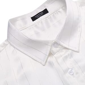 COOFANDY Silk Short Sleeve Shirts for Men Luxury Button Down Shirts for Men Silk Like Glossy Shirt Regular Fit Stylish Polyester Top White