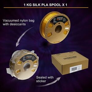 OVERTURE Silk Filament PLA 1.75mm Clog-Free Shiny 3D Printer Filament, 1kg Spool (2.2lbs), Dimensional Accuracy +/- 0.03 mm, Fit Most FDM Printer(Silk Gold)