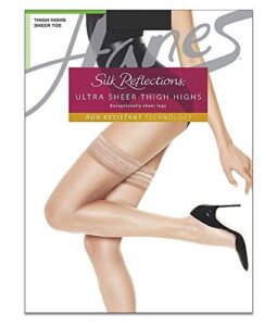 hanes silk reflections women’s lasting sheer thigh high, barely black, c/d