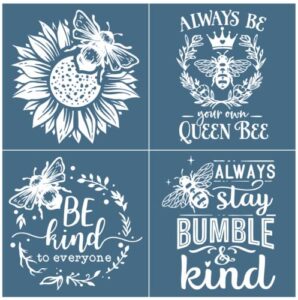 alinacutle silkscreen stencil,reusable self-adhesive silk screen printing, bee kind sentiments for home decor/printing on wood / fabric / wall/cup/plate/glass/paper,8 x 8“ (bee pattern)