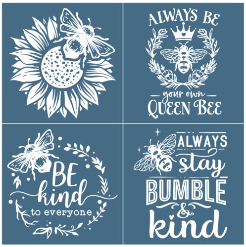 Alinacutle Silkscreen Stencil,Reusable Self-Adhesive Silk Screen Printing, BEE Kind Sentiments for Home Decor/Printing on Wood / Fabric / Wall/Cup/Plate/Glass/Paper,8 x 8“ (Bee Pattern)