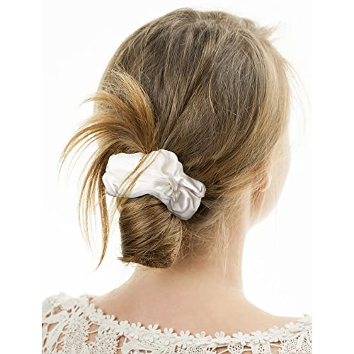 Silk Scrunchies for Hair 100% Mulberry Silk Hair Ties 3 Pack(Black, White, Pink)