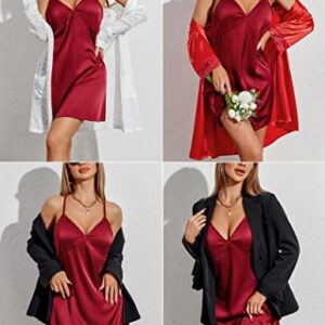 Ekouaer Women Sleepwear Satin Lingerie Chemise Nightgown Babydoll Nightwear Silk Slip Dress Wine Red
