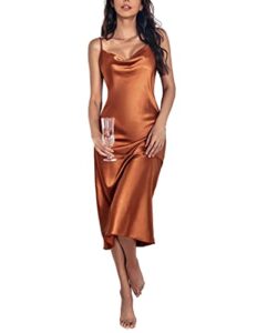 ekouaer women’s satin nightgown adjustable sleeveless spaghetti strap silky satin midi slip dress silk sleepwear sleepwear nightshirts rust brown