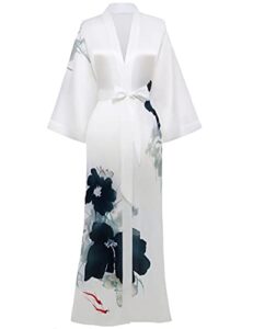 prodesign long kimono robe satin sleepwear gradient watercolor silky kimono nightgown bathrobe kimono blouse cardigan (lotus – ink)