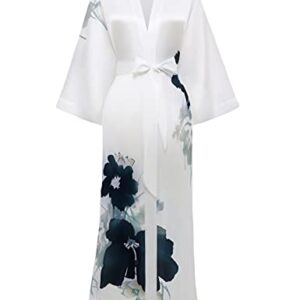 PRODESIGN long Kimono Robe Satin Sleepwear Gradient Watercolor Silky Kimono Nightgown Bathrobe Kimono Blouse Cardigan (Lotus - Ink)