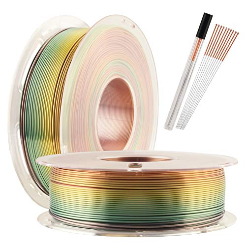 Silk Shiny Fast Color Gradient Change Rainbow Multicolored 3D Printer PLA Filament - 1.75mm 3D Printing Material 1kg 2.2lbs Spool, Widely Compatible for FDM 3D Printer with One Bottle Tool by TTYT3D