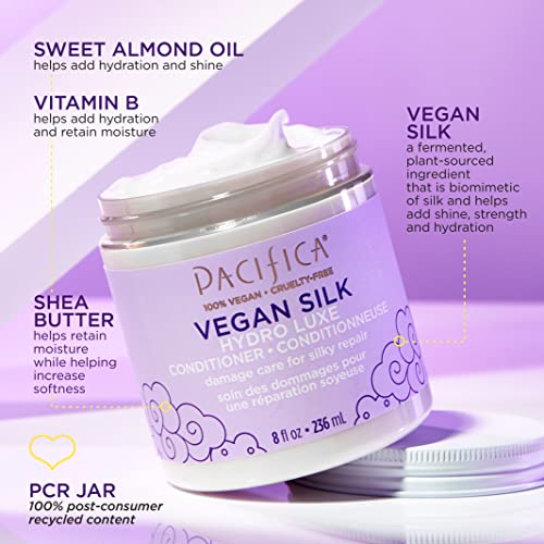 Pacifica Beauty Vegan Silk Shampoo + Conditioner Set, Vanilla, Almond Oil, Shea Butter, Vitamin B for Dry and Damaged Hair, Hydration, Shine, Silky Smooth, Clean Hair Care, 20 Oz