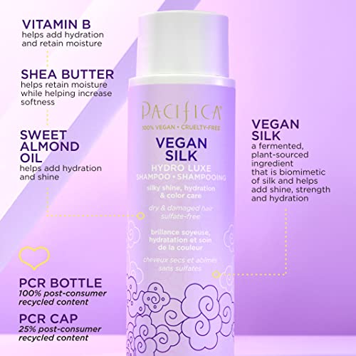 Pacifica Beauty Vegan Silk Shampoo + Conditioner Set, Vanilla, Almond Oil, Shea Butter, Vitamin B for Dry and Damaged Hair, Hydration, Shine, Silky Smooth, Clean Hair Care, 20 Oz