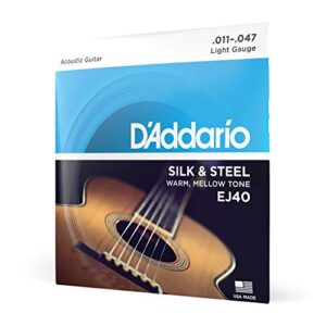 d’addario silk & steel acoustic guitar strings – ej40-6 string – warm, mellow tone – light, 11-47