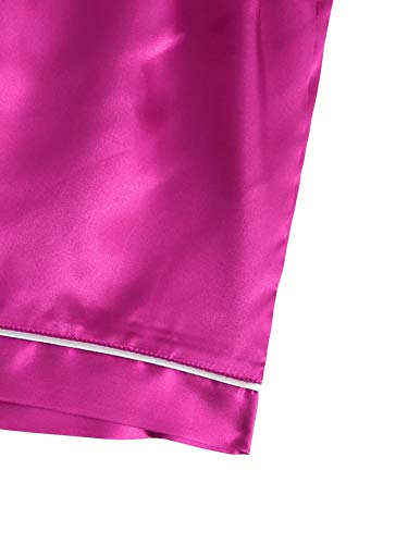 SweatyRocks Women's Short Sleeve Sleepwear Button Down Satin 2 Piece Pajama Set Hot Pink Medium