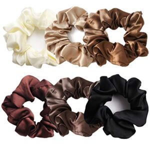 6 pcs satin silk hair scrunchies soft hair ties fashion hair bands hair bow ropes hair elastic ponytail holders hair accessories for women and girls (4.5 inch, classic color)
