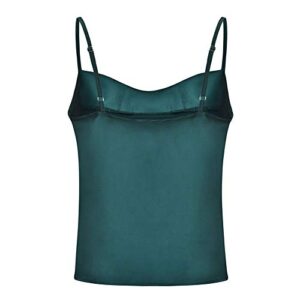 Womens Silk Spaghetti Strap Camisole Sexy Adjustable Satin Slip Soft Vest Tank Top for Women Dark Green Medium