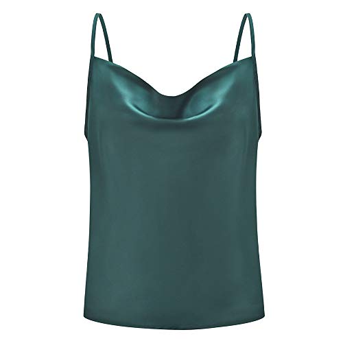 Womens Silk Spaghetti Strap Camisole Sexy Adjustable Satin Slip Soft Vest Tank Top for Women Dark Green Medium