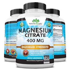 Magnesium Citrate 400 mg - High Potency Elemental Magnesium TRAACS Albion Minerals - 120 Tablets