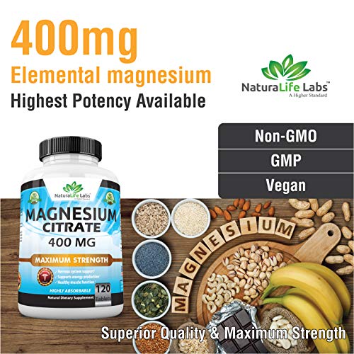 Magnesium Citrate 400 mg - High Potency Elemental Magnesium TRAACS Albion Minerals - 120 Tablets