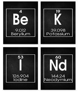 be kind periodic table of elements print, set of four 8″x10″ unframed inspirational science poster, chemistry art ideal for science lab, classroom or home decor