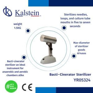 Kalstein Laboratory Bacti-Cinerator Sterilizer, sterilizes Micro-Organisms utilizing Infrared Heat Produced by a Ceramic core Element,Complete sterilizing Temperature of 1500ºF (815.6ºC) YR05324