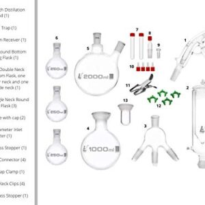 Short Path Distillation Set, 21 Piece - ASTM Type I, Class A - Borosilicate 3.3 Glass - Glassware Only - Eisco Labs