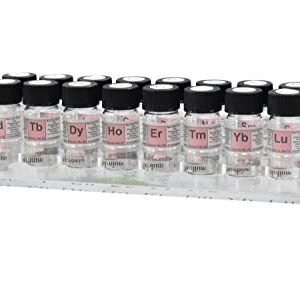 Rare Earths Metals Set 16 Elements Scandium to Lutetium in Labeled Glass Vial with Acrylic Table