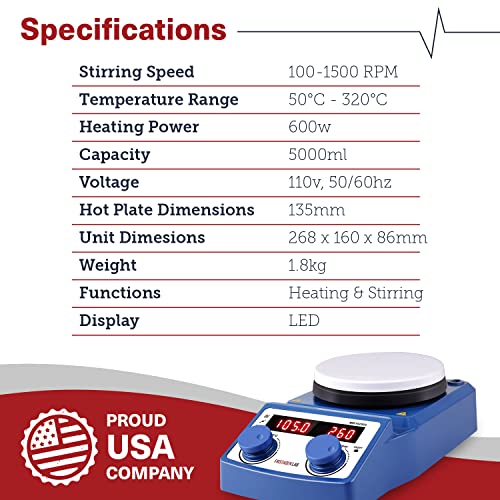 Fristaden Lab Magnetic Hot Plate Stirrer 280℃/536°F Max Temp 5L Capacity | Stir Plate Mixer Hotplate