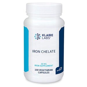 klaire labs iron bisglycinate chelate supplement – 30mg ferrous bisglycinate chelate – designed to be well-tolerated, well-absorbed & gentle on stomach – hypoallergenic (100 capsules)