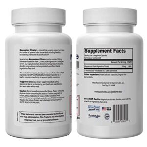 Superior Labs Magnesium Citrate - 100% NonGMO Safe from Additives, Stearates, Gluten and Other Allergens - Powerful Dose for Sleep, Cramps, Twitches - 1,250mg Citrate, 120 Vegetable Caps