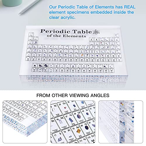 Large Periodic Table with Real Elements Inside, Larger Size 7.9 inch Easy to Read, Acrylic Periodic Table with Elements Samples