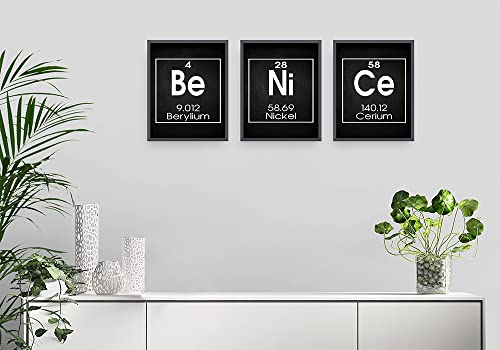 Be Nice Periodic Table of Elements Print, Set of THREE 8"x10" Unframed Inspirational Science Poster, Chemistry Art Ideal for Science Lab, Classroom or Home Decor