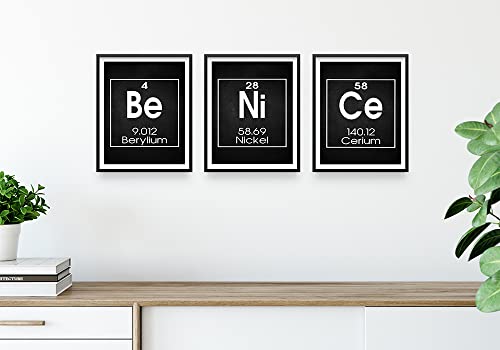 Be Nice Periodic Table of Elements Print, Set of THREE 8"x10" Unframed Inspirational Science Poster, Chemistry Art Ideal for Science Lab, Classroom or Home Decor