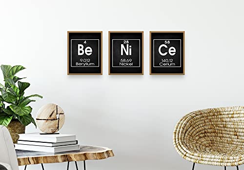 Be Nice Periodic Table of Elements Print, Set of THREE 8"x10" Unframed Inspirational Science Poster, Chemistry Art Ideal for Science Lab, Classroom or Home Decor