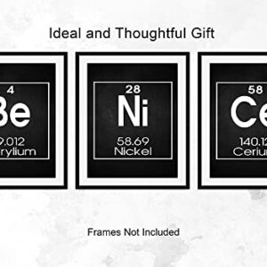 Be Nice Periodic Table of Elements Print, Set of THREE 8"x10" Unframed Inspirational Science Poster, Chemistry Art Ideal for Science Lab, Classroom or Home Decor