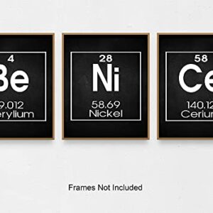 Be Nice Periodic Table of Elements Print, Set of THREE 8"x10" Unframed Inspirational Science Poster, Chemistry Art Ideal for Science Lab, Classroom or Home Decor