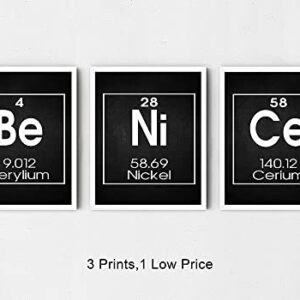 Be Nice Periodic Table of Elements Print, Set of THREE 8"x10" Unframed Inspirational Science Poster, Chemistry Art Ideal for Science Lab, Classroom or Home Decor