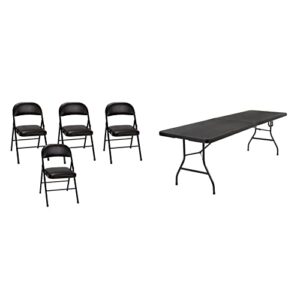 cosco deluxe 8 foot x 30 inch fold-in-half blow molded folding table, black & cosco vinyl folding chair, 4 pack, black