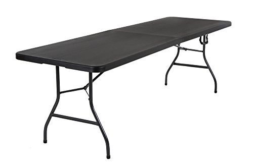 COSCO Deluxe 8 Foot x 30 inch Fold-in-Half Blow Molded Folding Table, Black & COSCO Vinyl Folding Chair, 4 Pack, Black